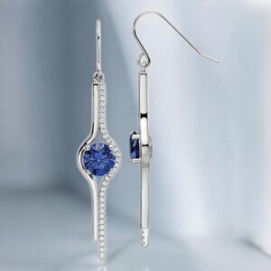 Blue and White CZ Dangle Earrings in 925 Sterling Silver